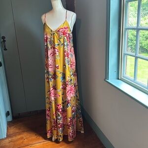 Nicole Miller - rich yellow base flower - long dress - looks like satin/silk
